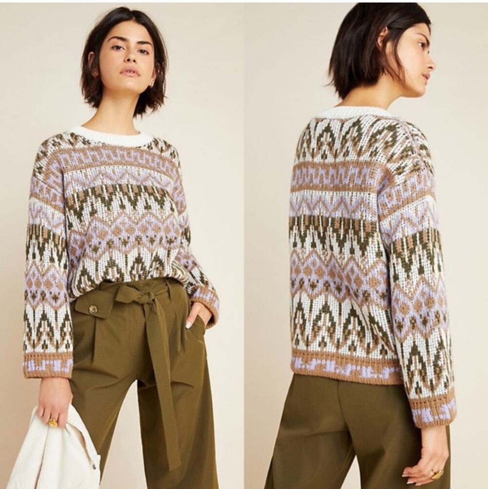 Anthropologie Women's Chunky Wool Blend Multicolor Fabiana Sweater Sz XS Neutral